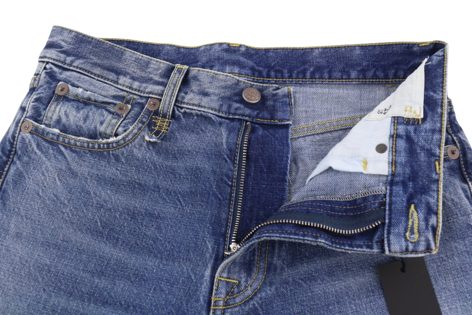 R13 Romeo Women Jeans 27 Hutton Blue Whiskers Faded Straight Cropped PF26