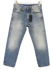 R13 Boyfriend Women Jeans 24 Jasper Straight Cropped Whiskers Faded Blue PF26