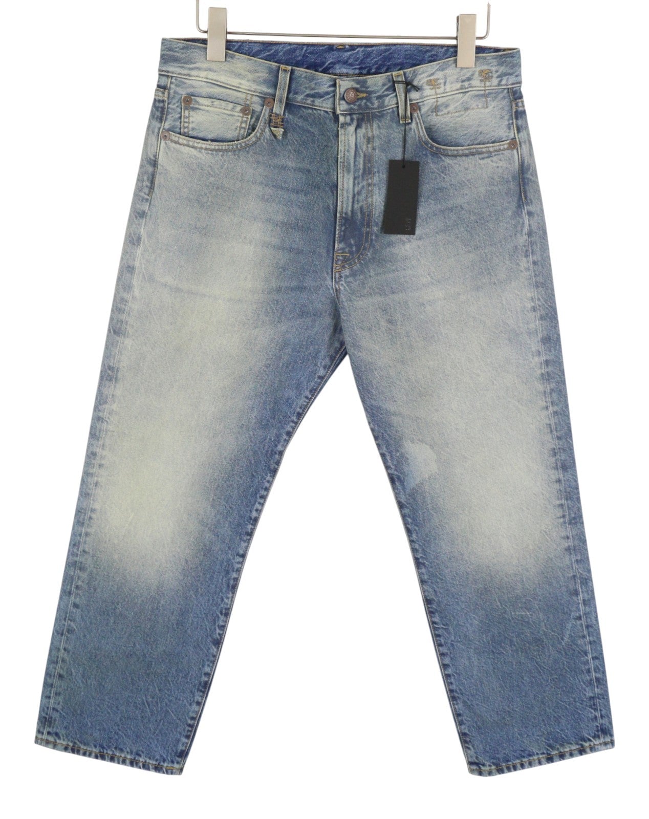 R13 Boyfriend Women Jeans 30 Jasper Straight Cropped Whiskers Faded Blue PF26