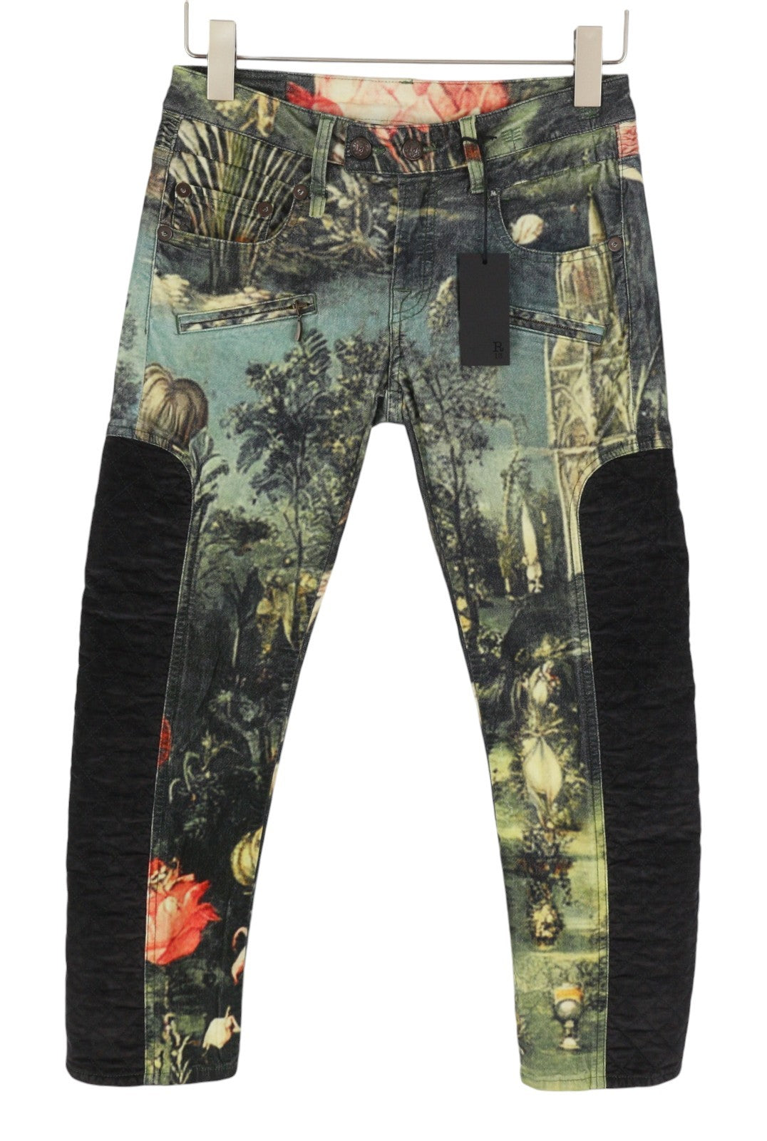 R13 Moto Boy Straight Women Trousers 25 Eden Velveteen Velvet Printed Cropped