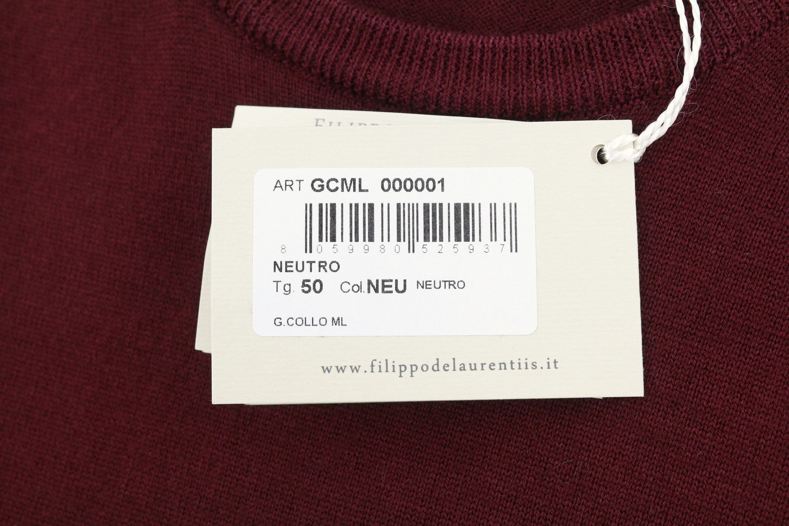 FILIPPO DE LAURENTIIS Men Jumper IT50 M Burgundy Merino Wool Knit Long Sleeve
