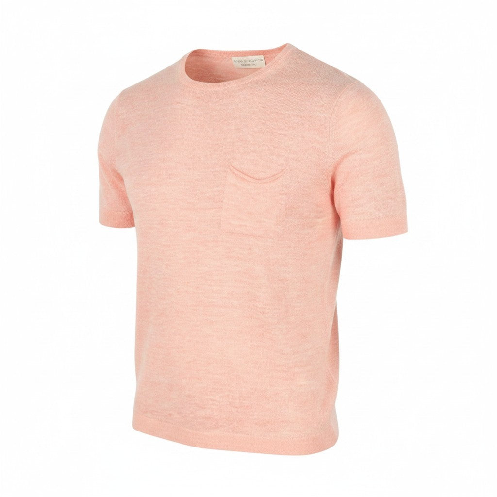 FILIPPO DE LAURENTIIS Men T-Shirt IT48 S Pink Melange Linen Pocket Short Sleeve