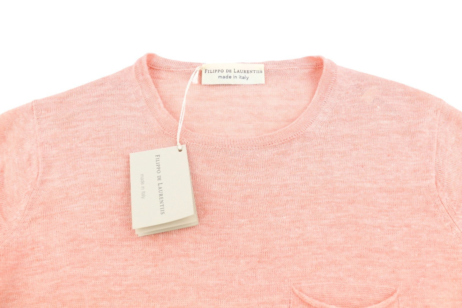 FILIPPO DE LAURENTIIS Men T-Shirt IT48 S Pink Melange Linen Pocket Short Sleeve