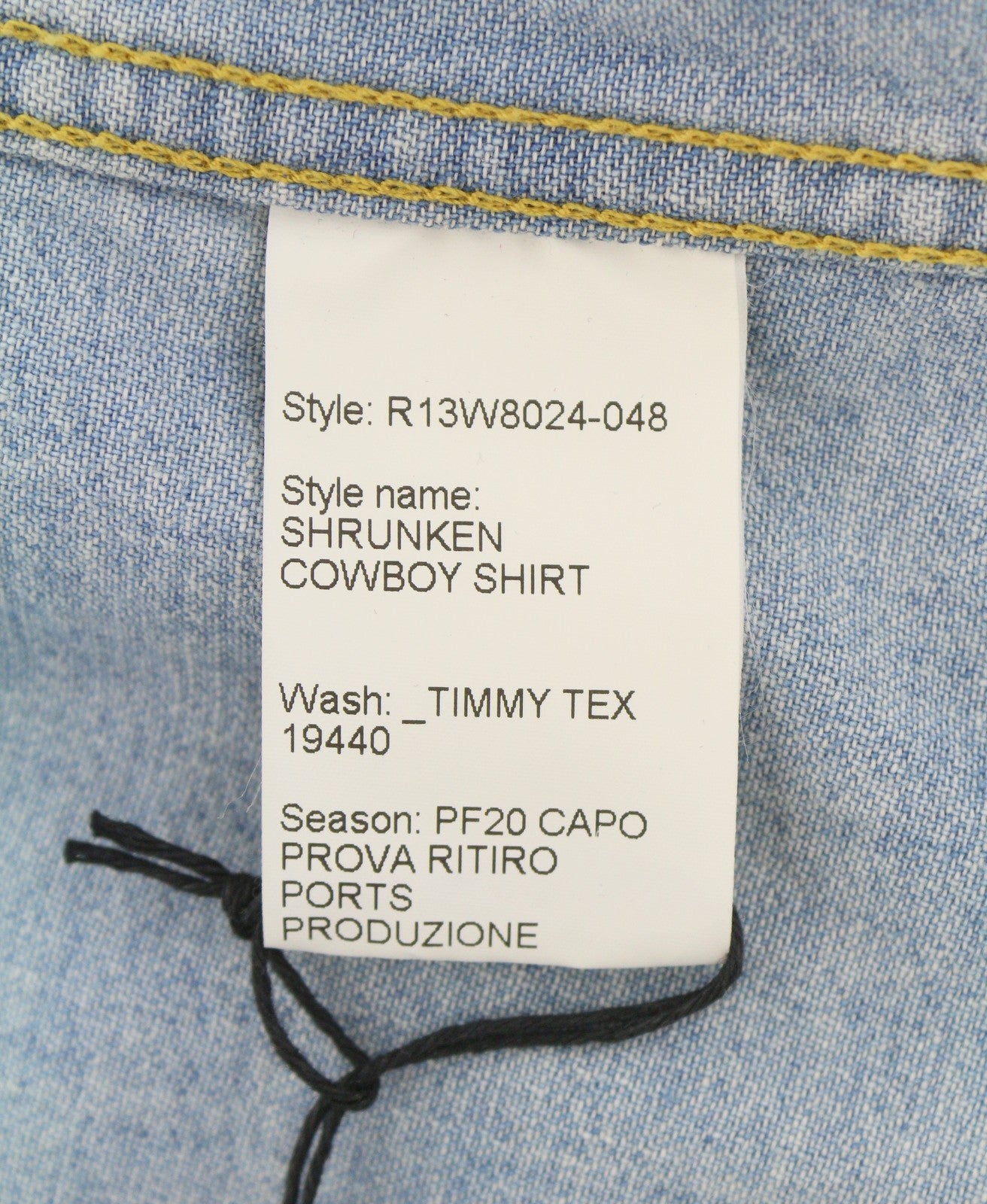 R13 Shrunken Cowboy Women Shirt M Timmy Tex 3/4 Sleeves Western Denim Blue