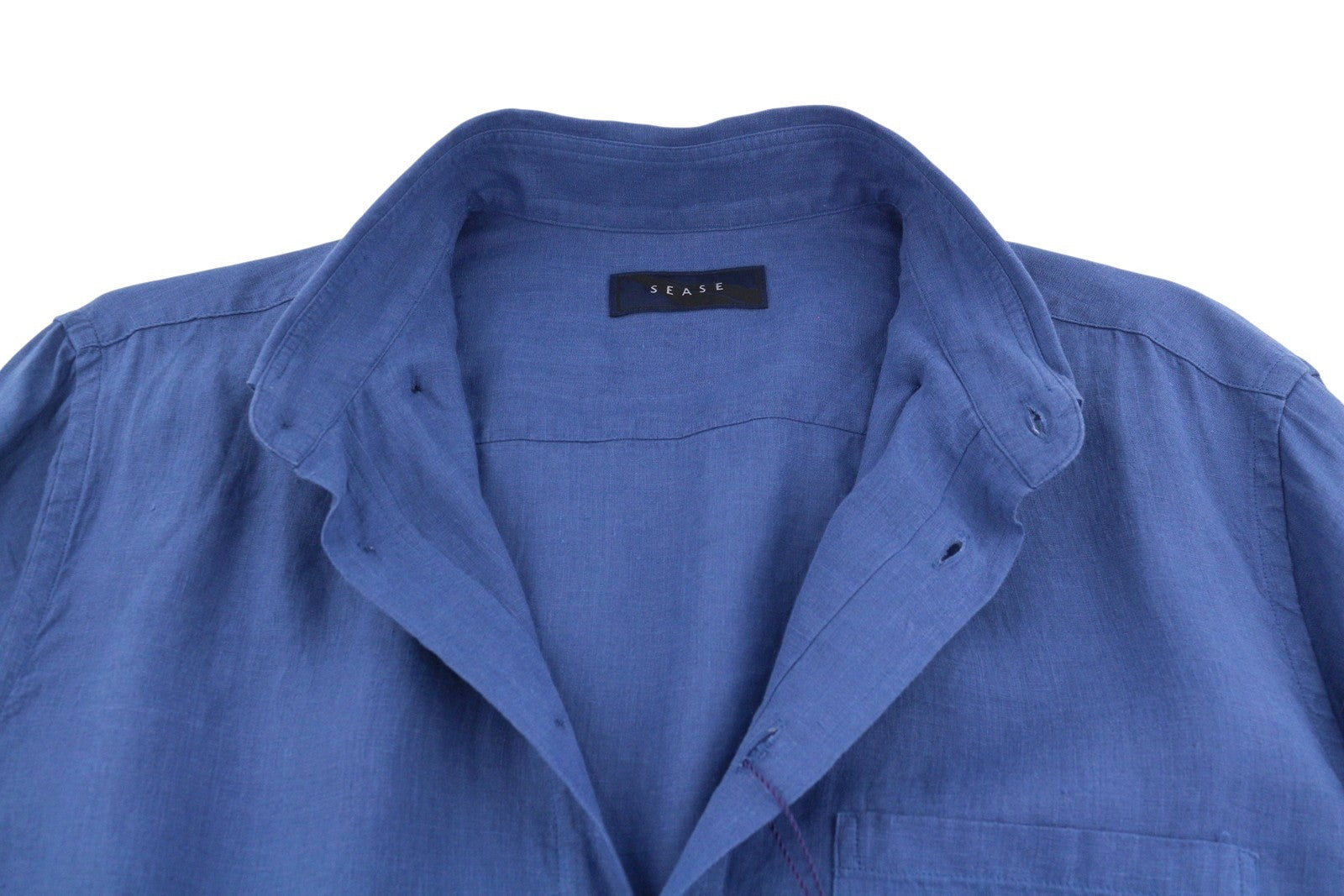 SEASE TN359 Men Shirt M Royal Blue Hemp Buttoned Patch Pocket RRP460