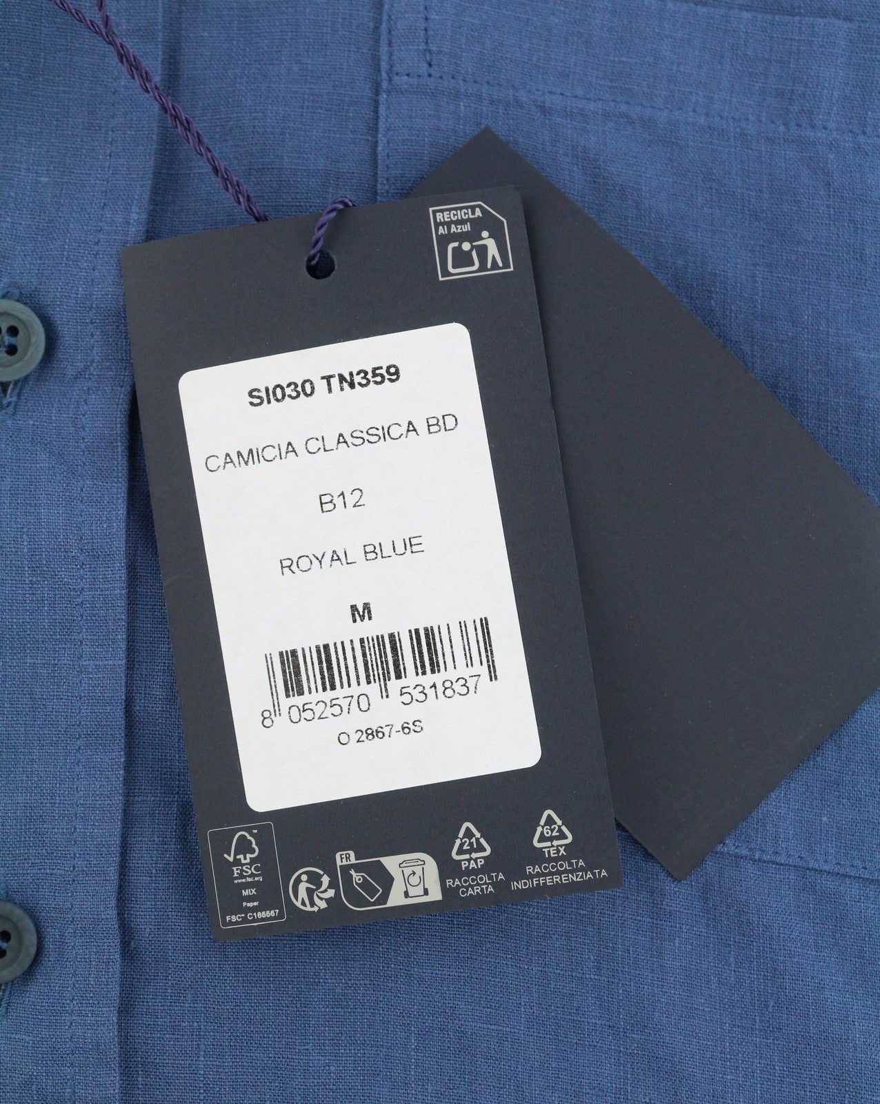SEASE TN359 Men Shirt M Royal Blue Hemp Buttoned Patch Pocket RRP460