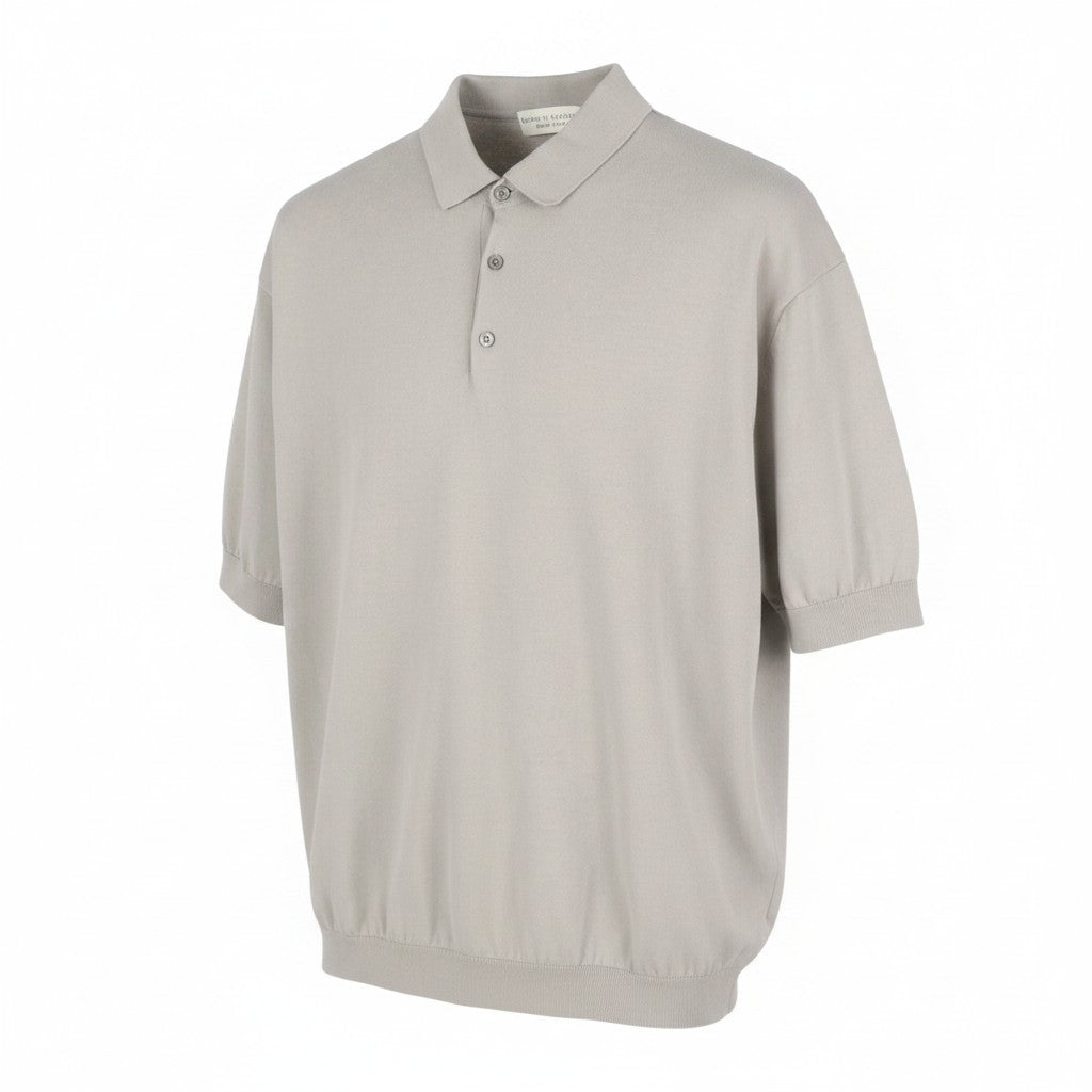 FILIPPO DE LAURENTIIS Men Polos IT60 3XL Grey Cotton Half Button Short Sleeve