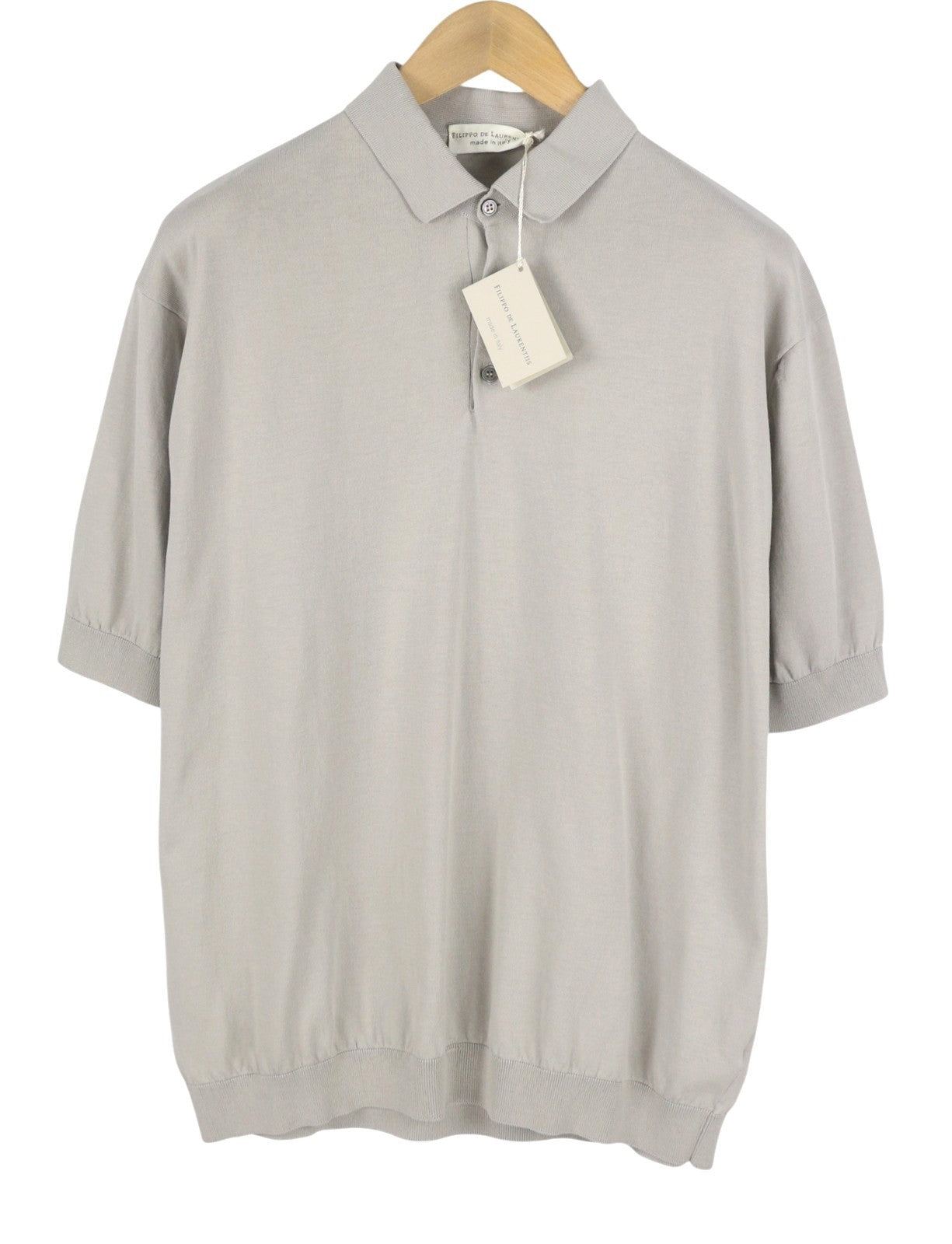 FILIPPO DE LAURENTIIS Men Polos IT60 3XL Grey Cotton Half Button Short Sleeve