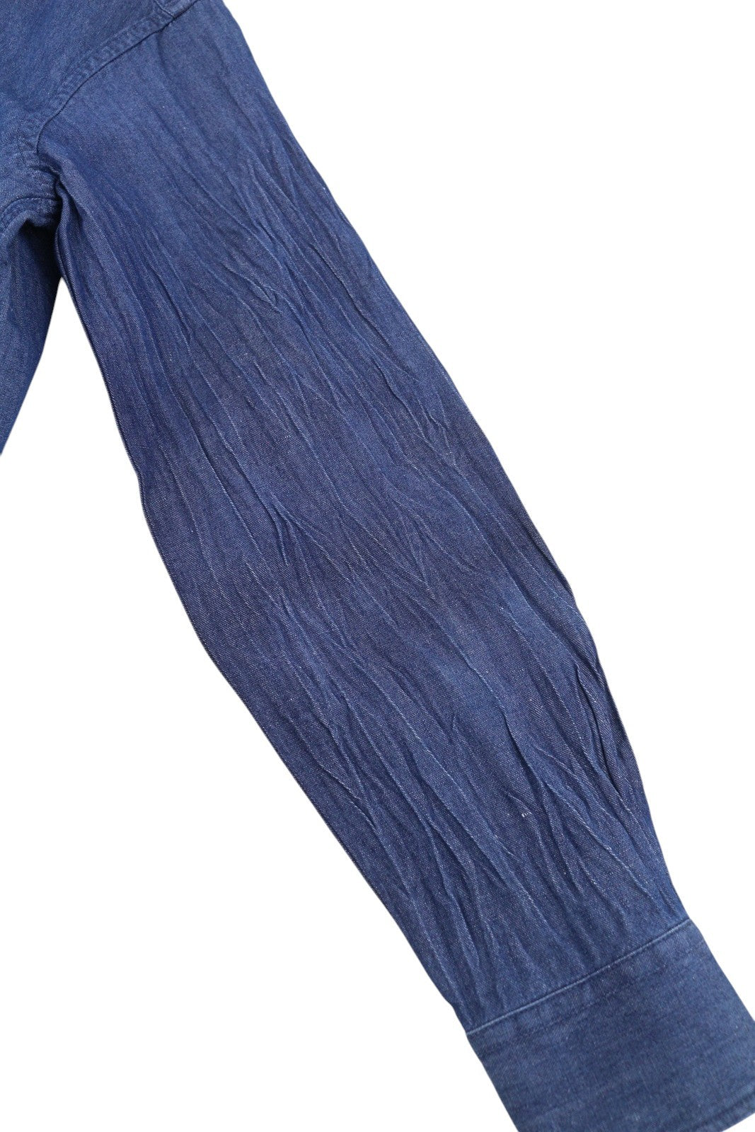SEASE TN690 Fish Tail Men Shirt L Mid Denim Blue Buttoned Linen Blend RRP510