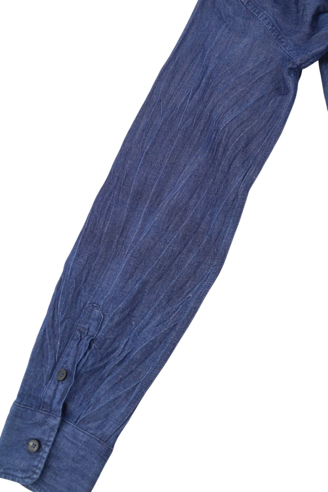 SEASE TN690 Fish Tail Men Shirt L Mid Denim Blue Buttoned Linen Blend RRP510