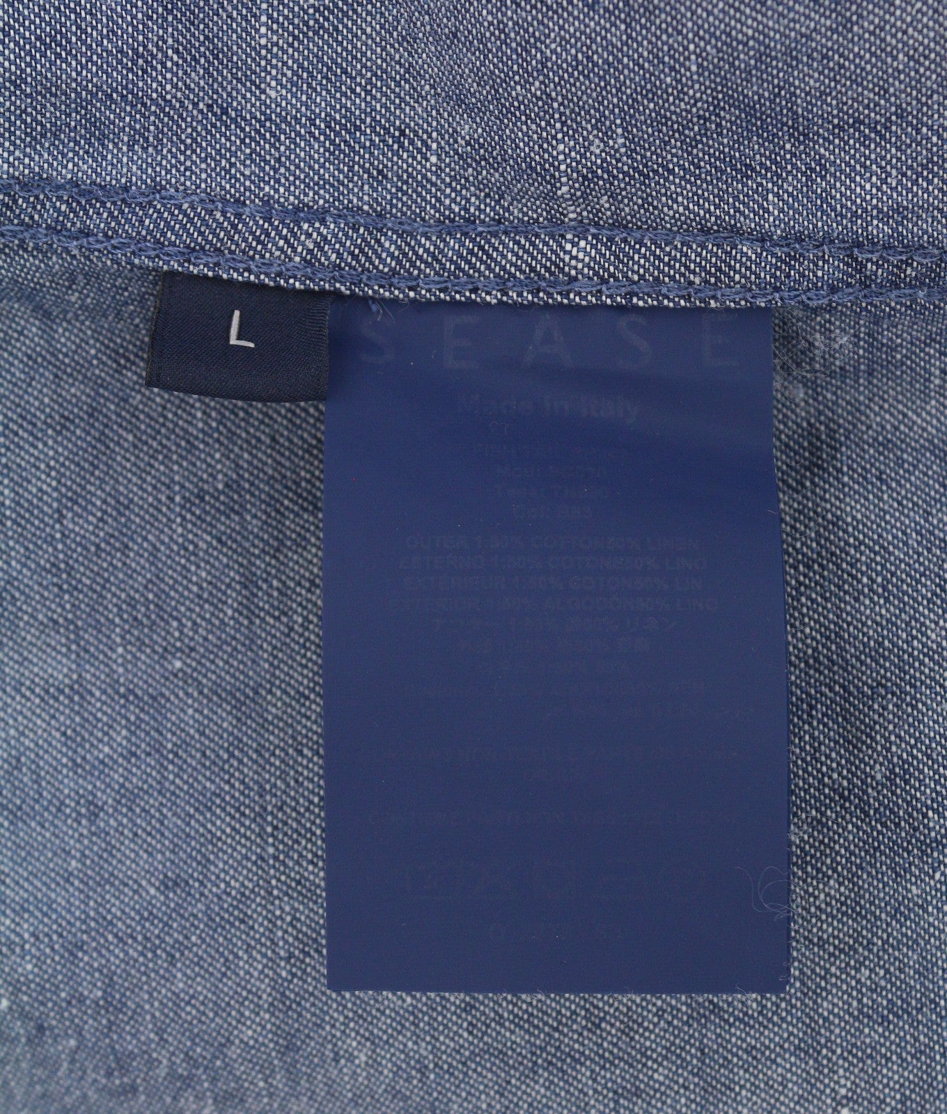 SEASE TN690 Fish Tail Men Shirt L Mid Denim Blue Buttoned Linen Blend RRP510