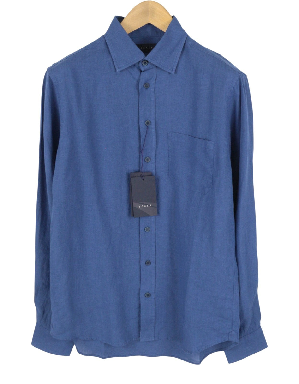 SEASE TN359 Men Shirt M Royal Blue Hemp Button Patch Pocket RRP460