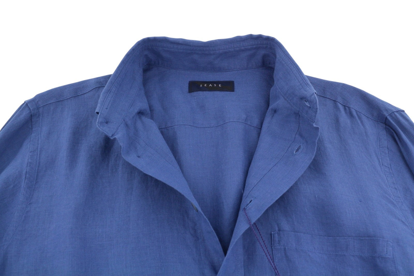 SEASE TN359 Men Shirt M Royal Blue Hemp Button Patch Pocket RRP460