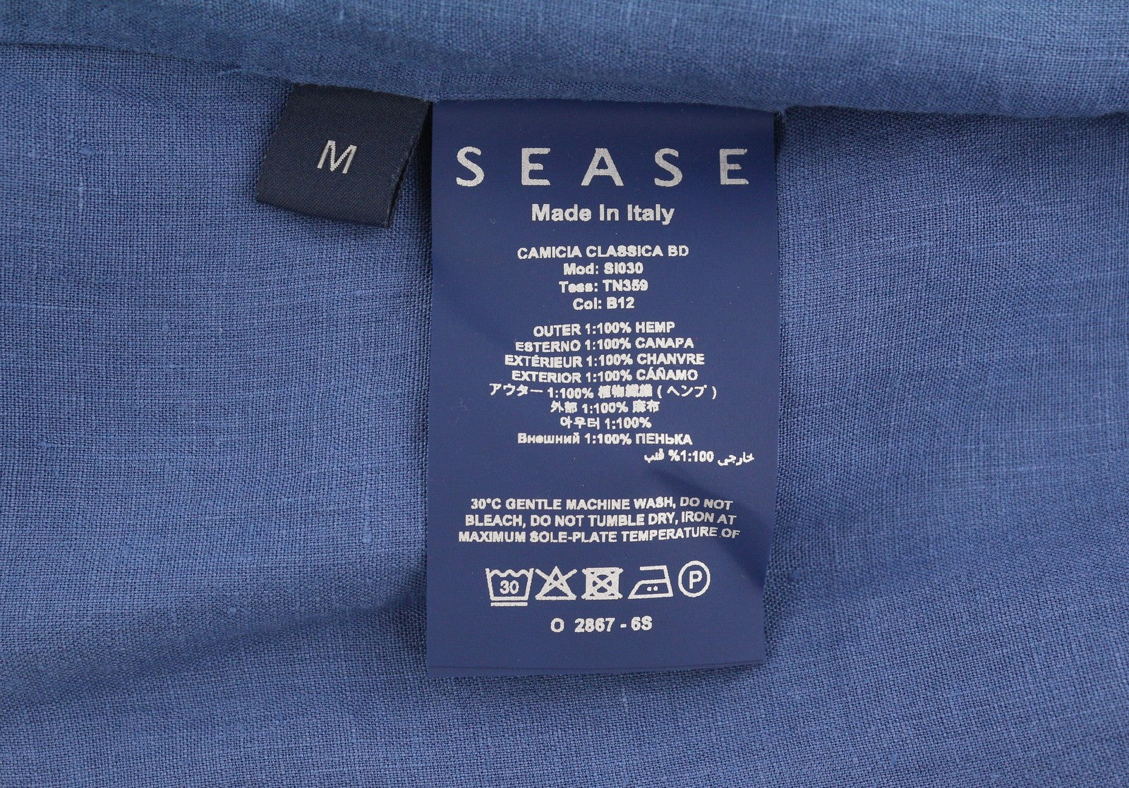 SEASE TN359 Men Shirt M Royal Blue Hemp Button Patch Pocket RRP460