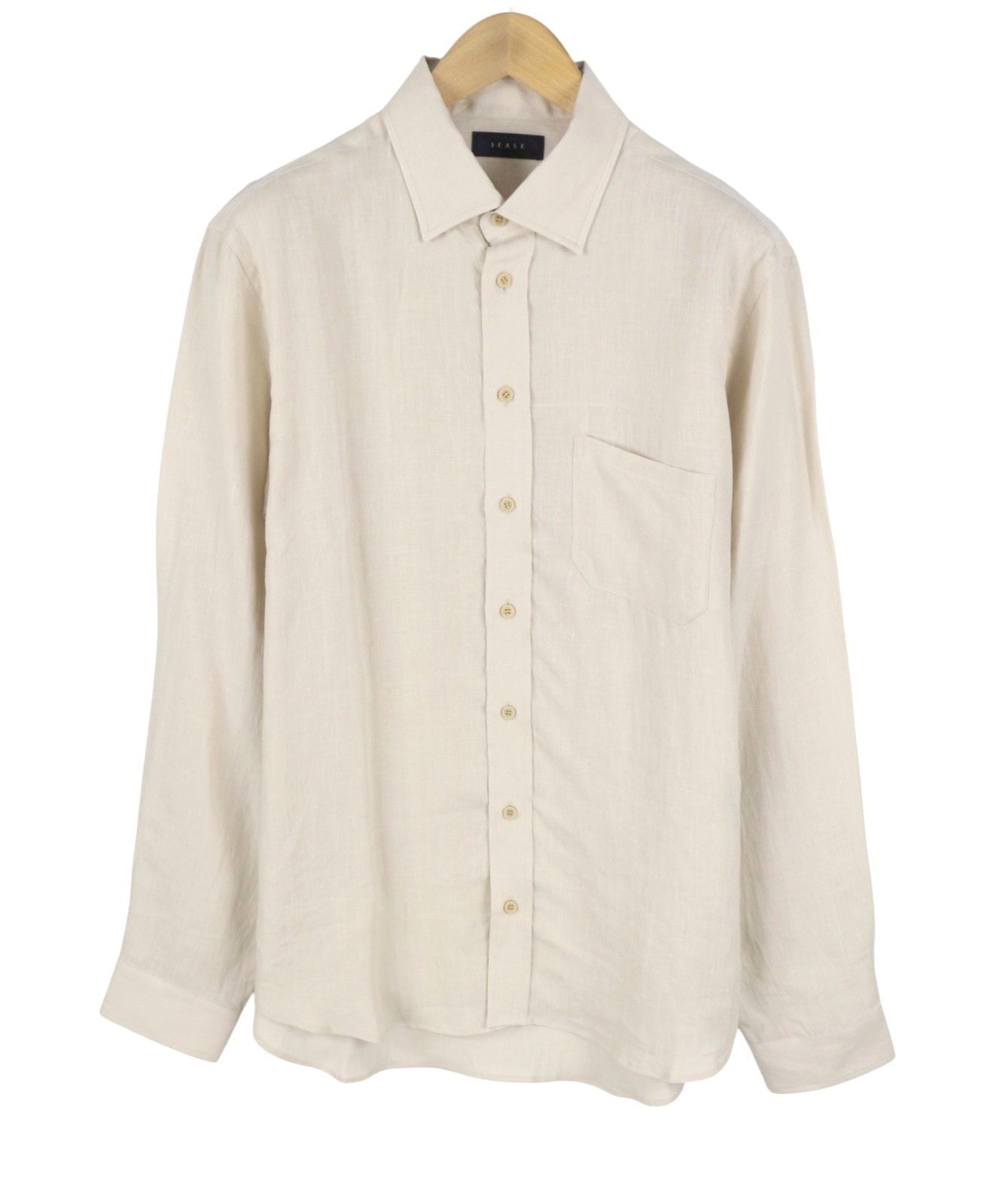 SEASE TN359 Men Shirt L Beige Hemp Button Up Patch Pocket RRP460