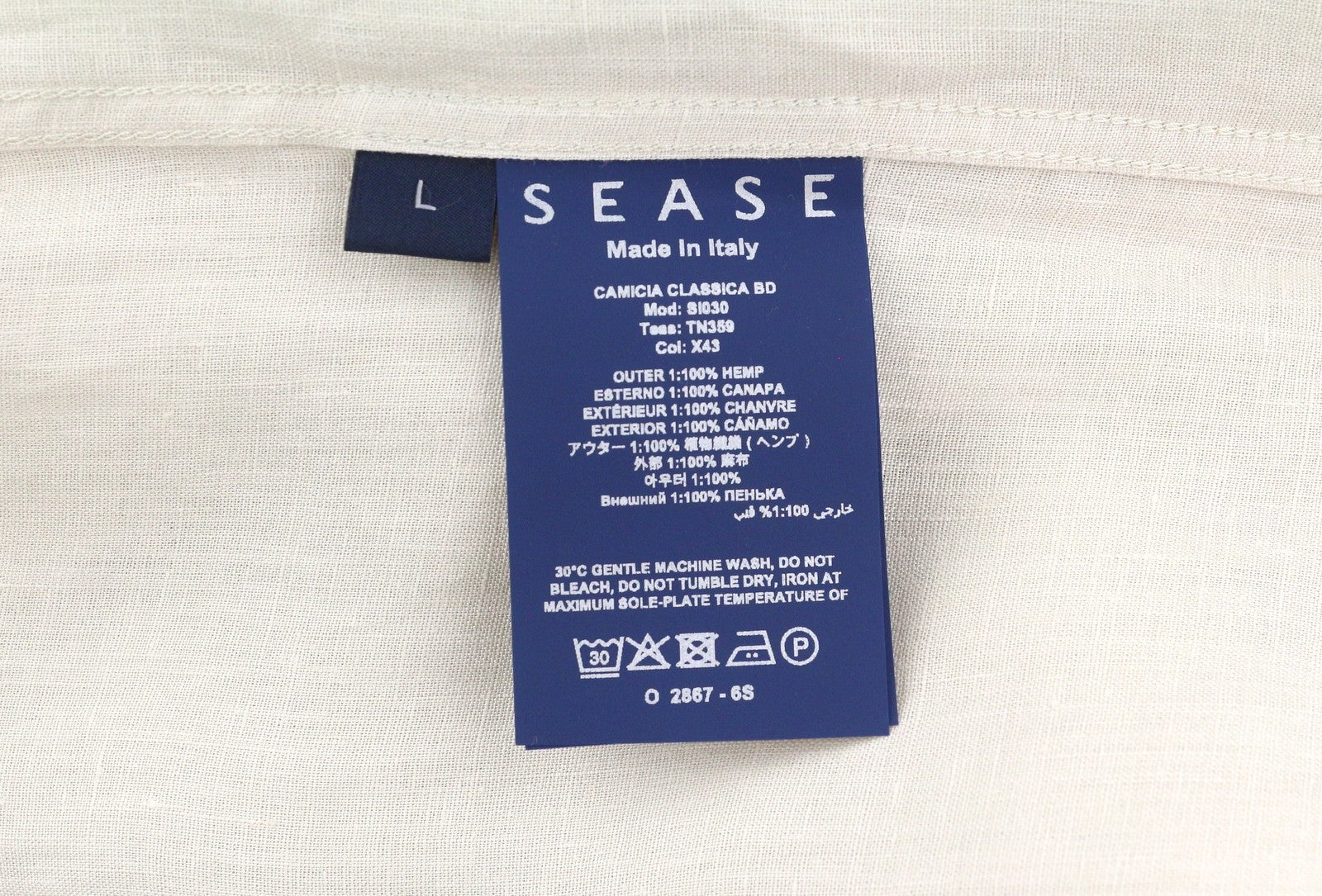 SEASE TN359 Men Shirt L Beige Hemp Button Up Patch Pocket RRP460