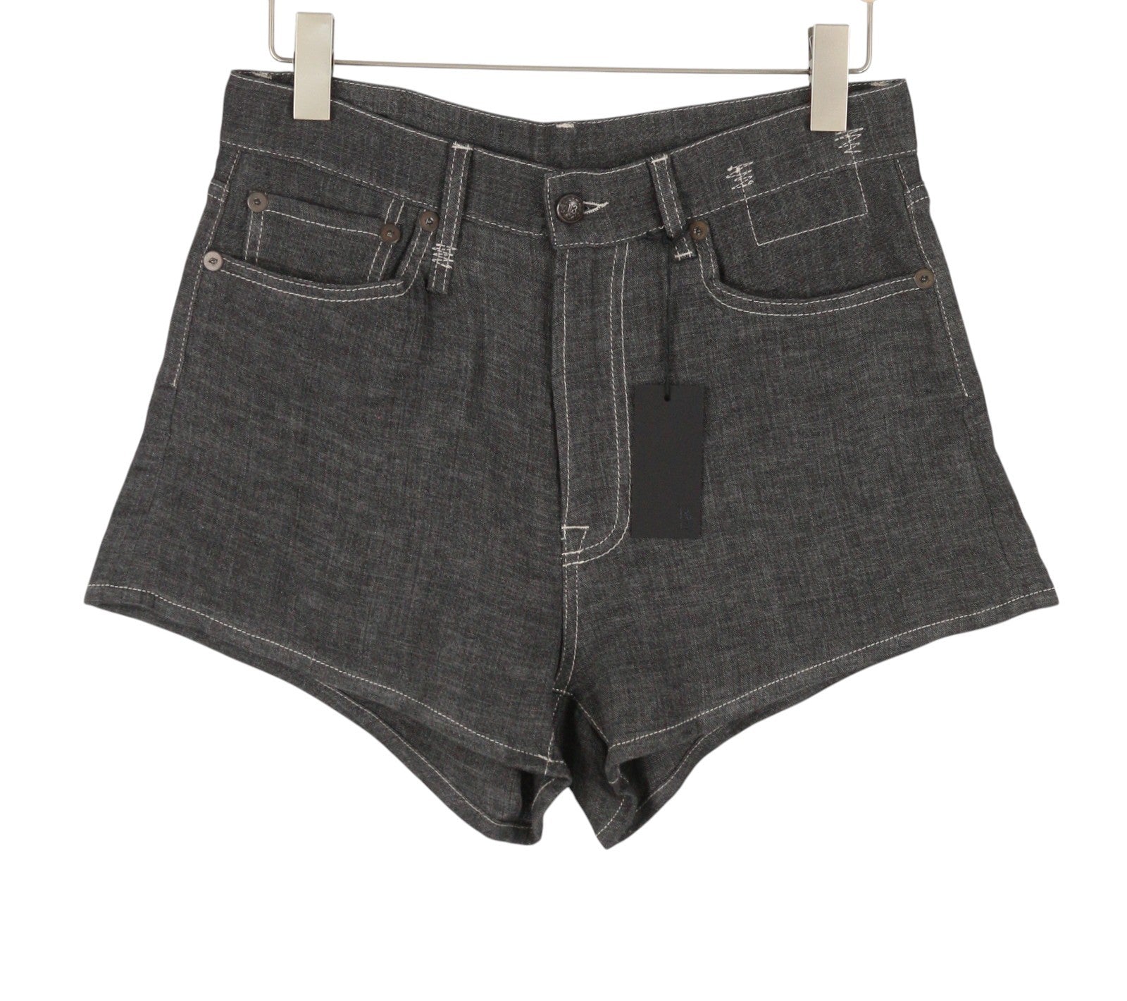 R13 X-BF Women Shorts 27 Charcoal Grey Linen Wide Slouchy Leg SS26 RRP735