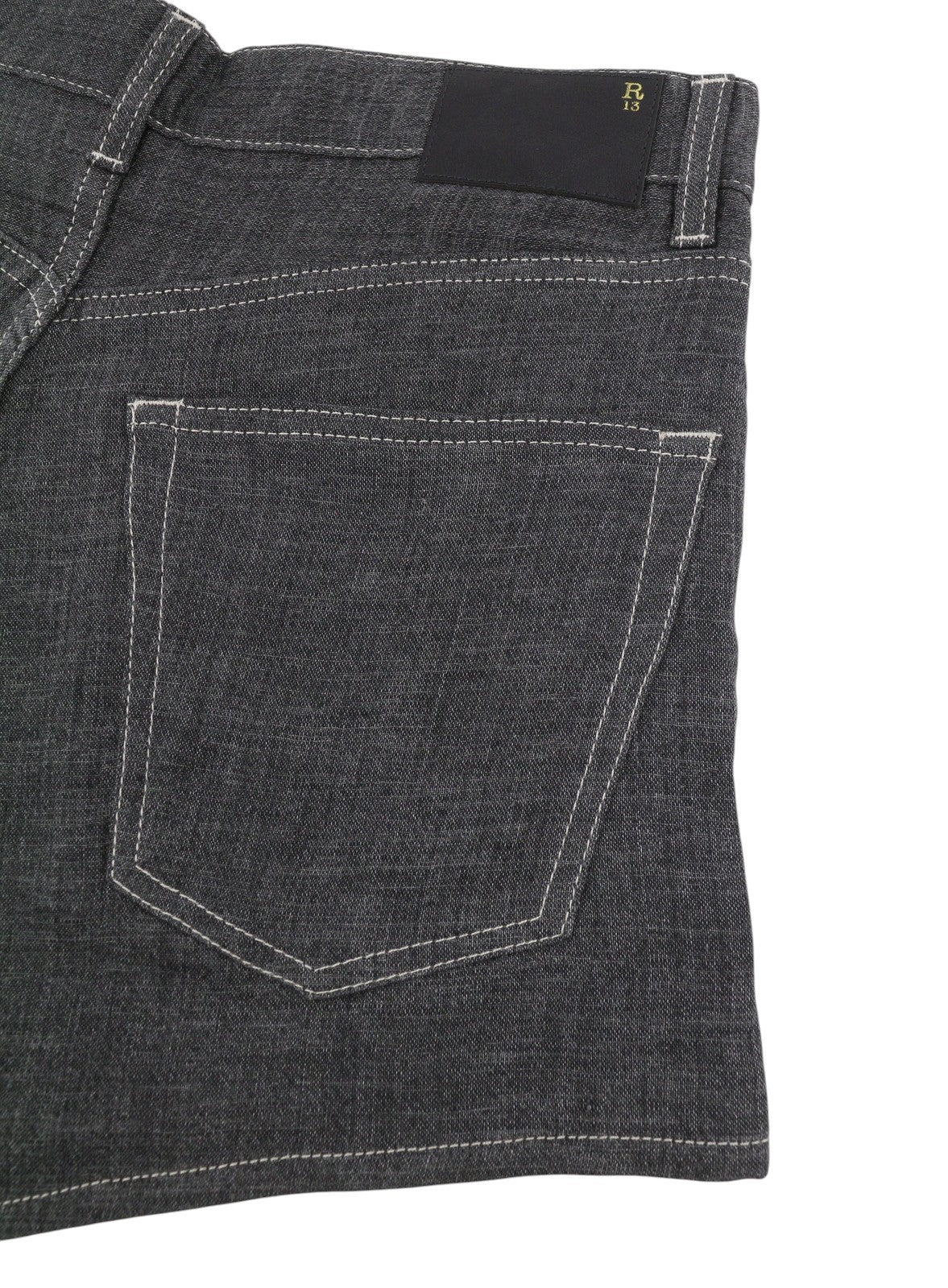 R13 X-BF Women Shorts 27 Charcoal Grey Linen Wide Slouchy Leg SS26 RRP735