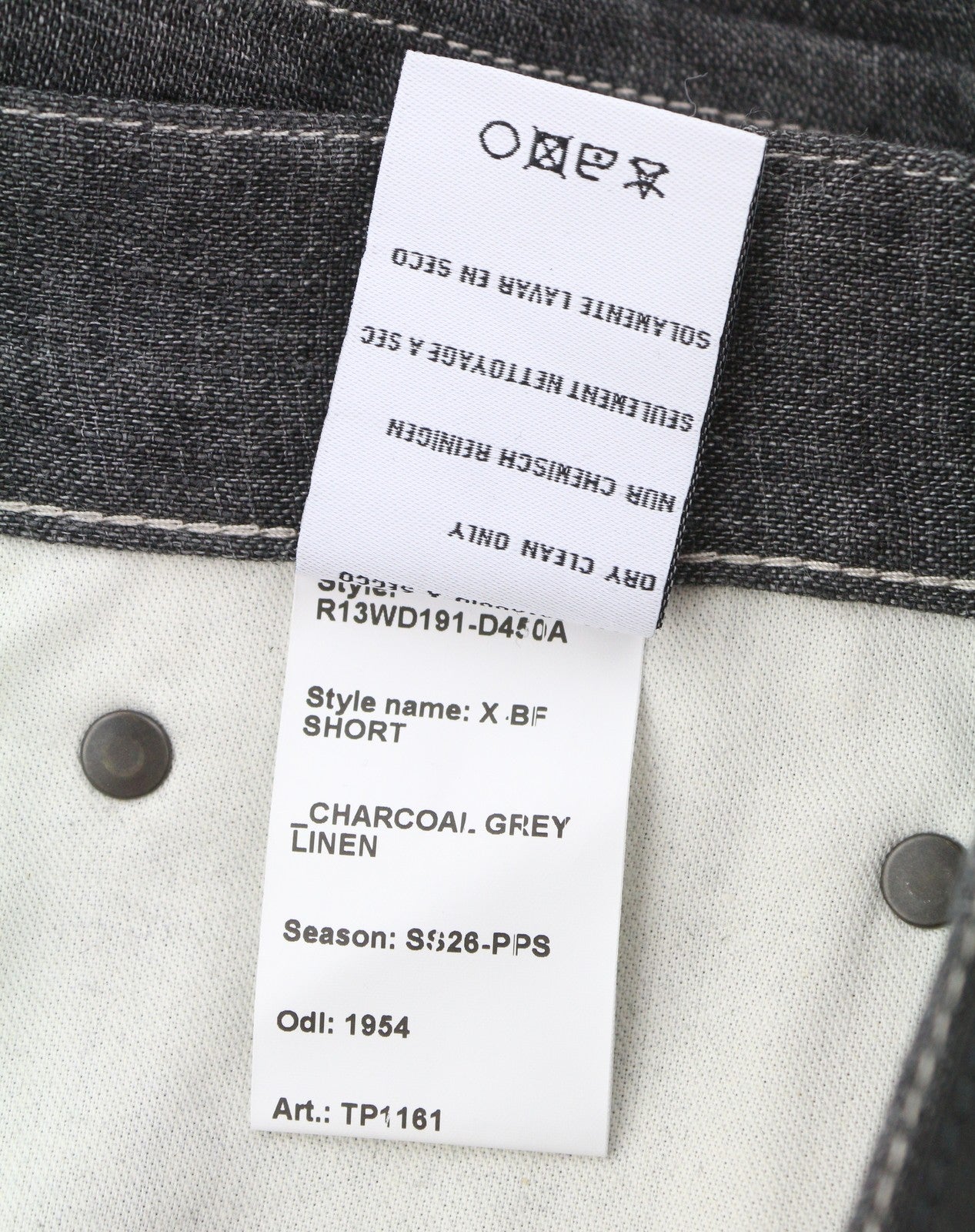 R13 X-BF Women Shorts 27 Charcoal Grey Linen Wide Slouchy Leg SS26 RRP735