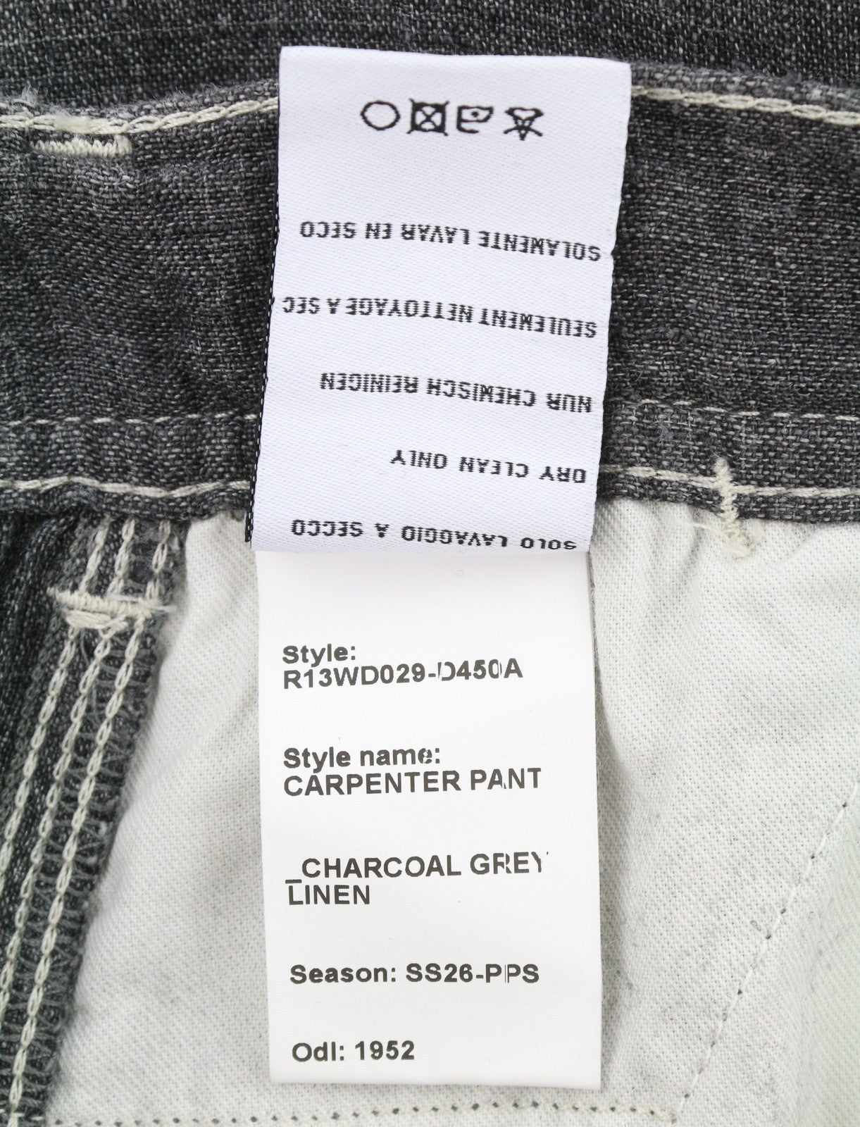 R13 Carpenter Women Trousers 27 Charcoal Grey Linen Relaxed Fit SS26 RRP1125