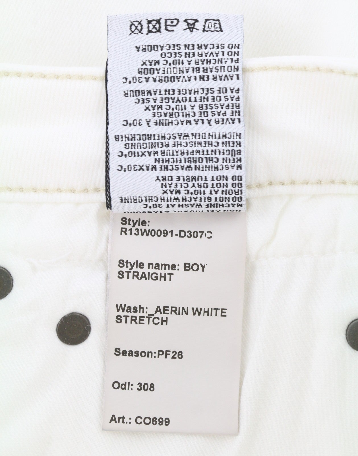 R13 Boy Straight Women Jeans 28 Aerin White Stretch Distress Cropped PS26