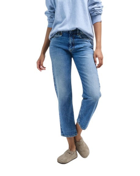 R13 Romeo Women Jeans 28 Hutton Blue Whiskers Faded Straight Cropped PF26