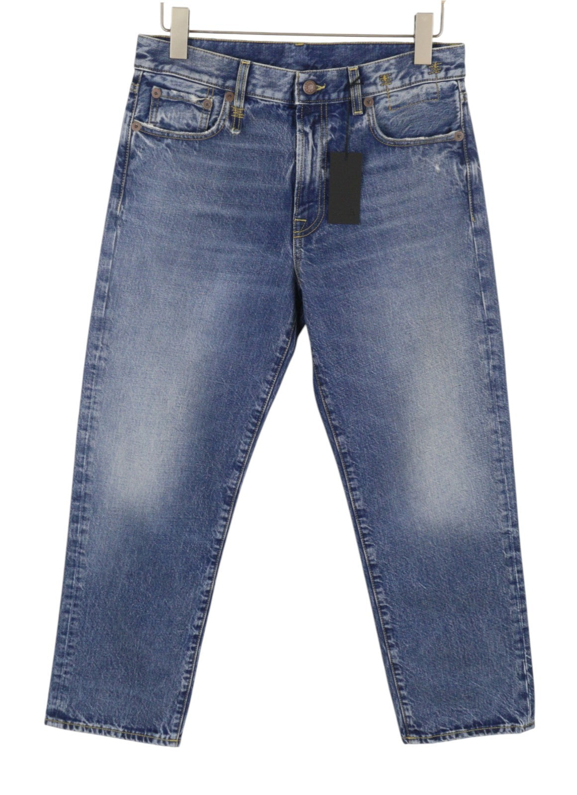 R13 Romeo Women Jeans 28 Hutton Blue Whiskers Faded Straight Cropped PF26