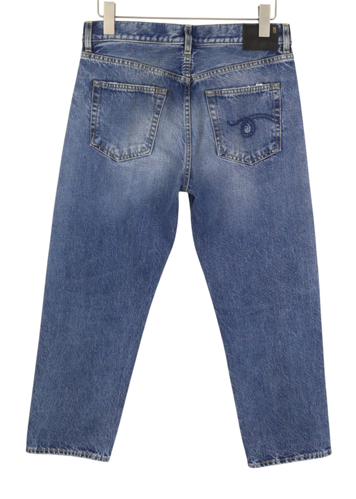 R13 Romeo Women Jeans 28 Hutton Blue Whiskers Faded Straight Cropped PF26