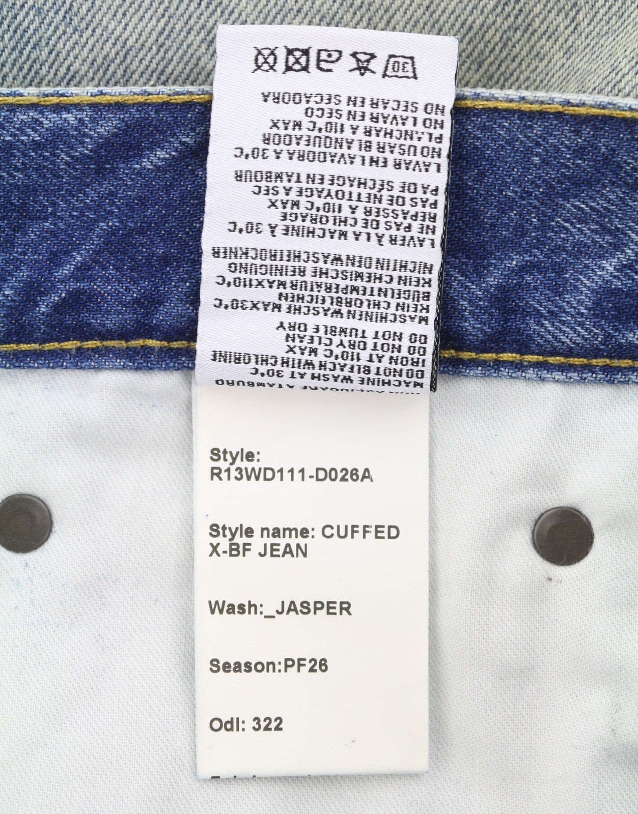 R13 Cuffed X-BF Women Jeans 31 Jasper Cropped Whiskers Faded Blue PF26