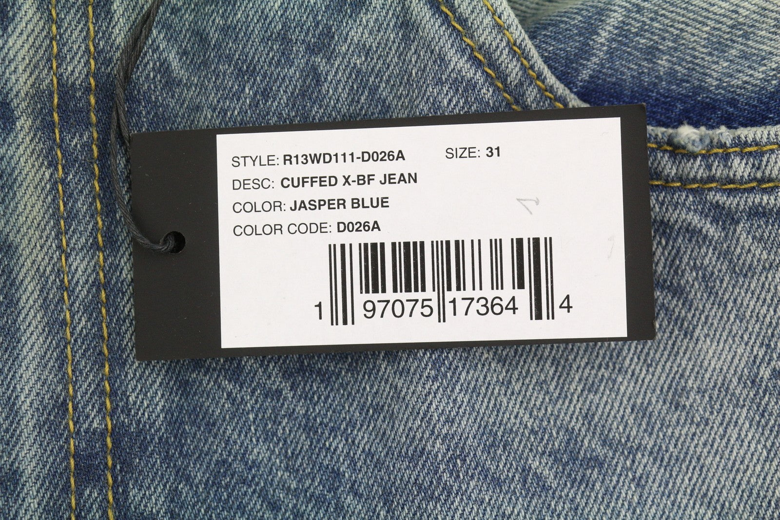 R13 Cuffed X-BF Women Jeans 31 Jasper Cropped Whiskers Faded Blue PF26