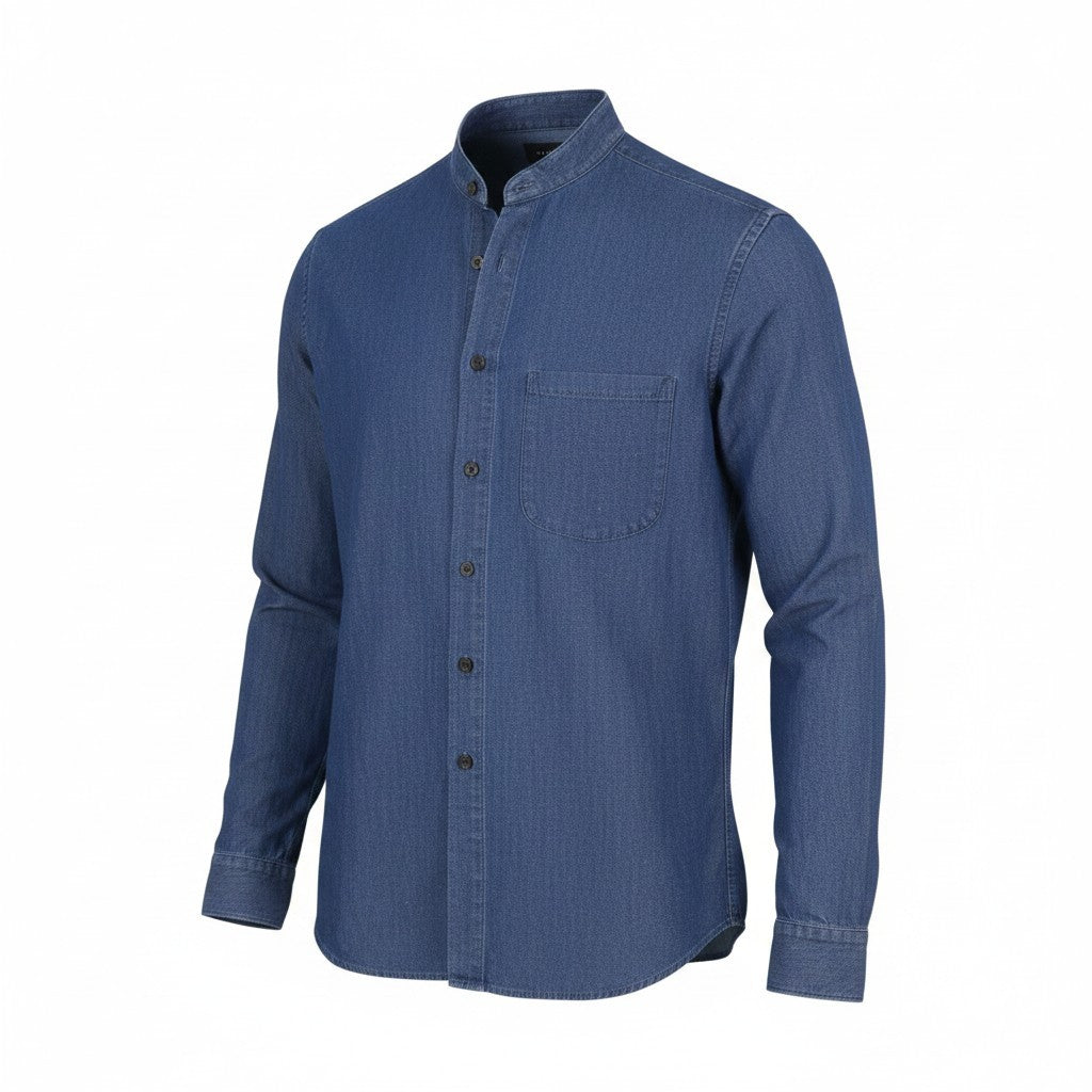 SEASE TN690 Fish Tail Men Shirt S Mid Denim Blue Buton Up Linen Blend RRP510