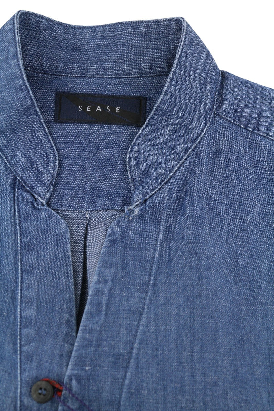 SEASE TN690 Fish Tail Men Shirt S Mid Denim Blue Buton Up Linen Blend RRP510
