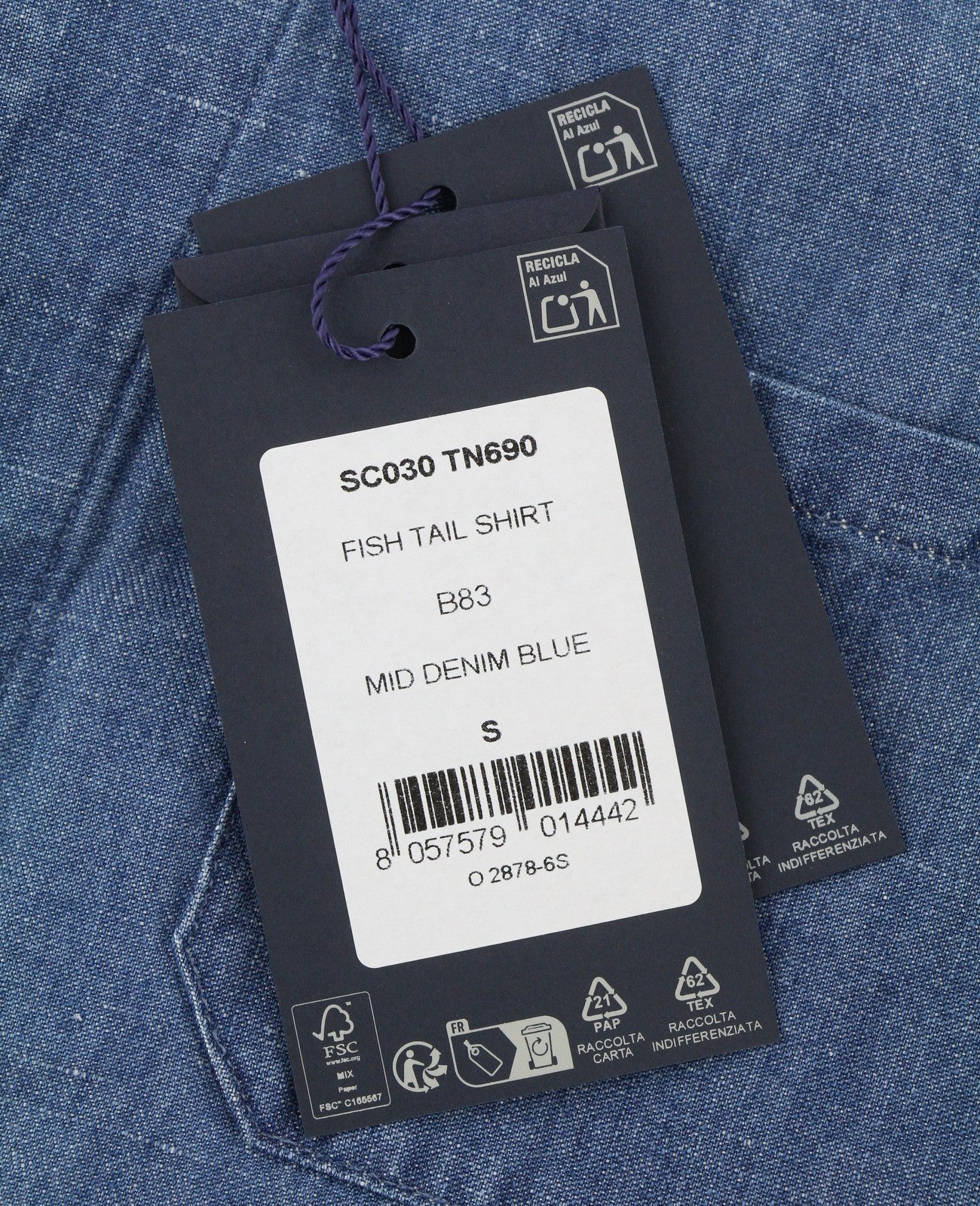 SEASE TN690 Fish Tail Men Shirt S Mid Denim Blue Buton Up Linen Blend RRP510