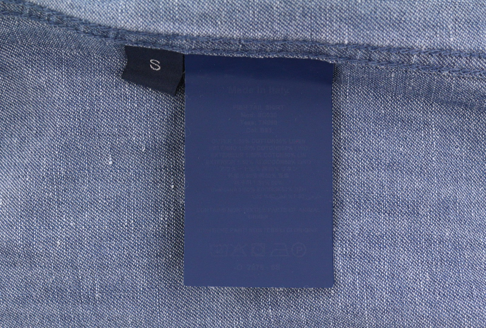 SEASE TN690 Fish Tail Men Shirt S Mid Denim Blue Buton Up Linen Blend RRP510