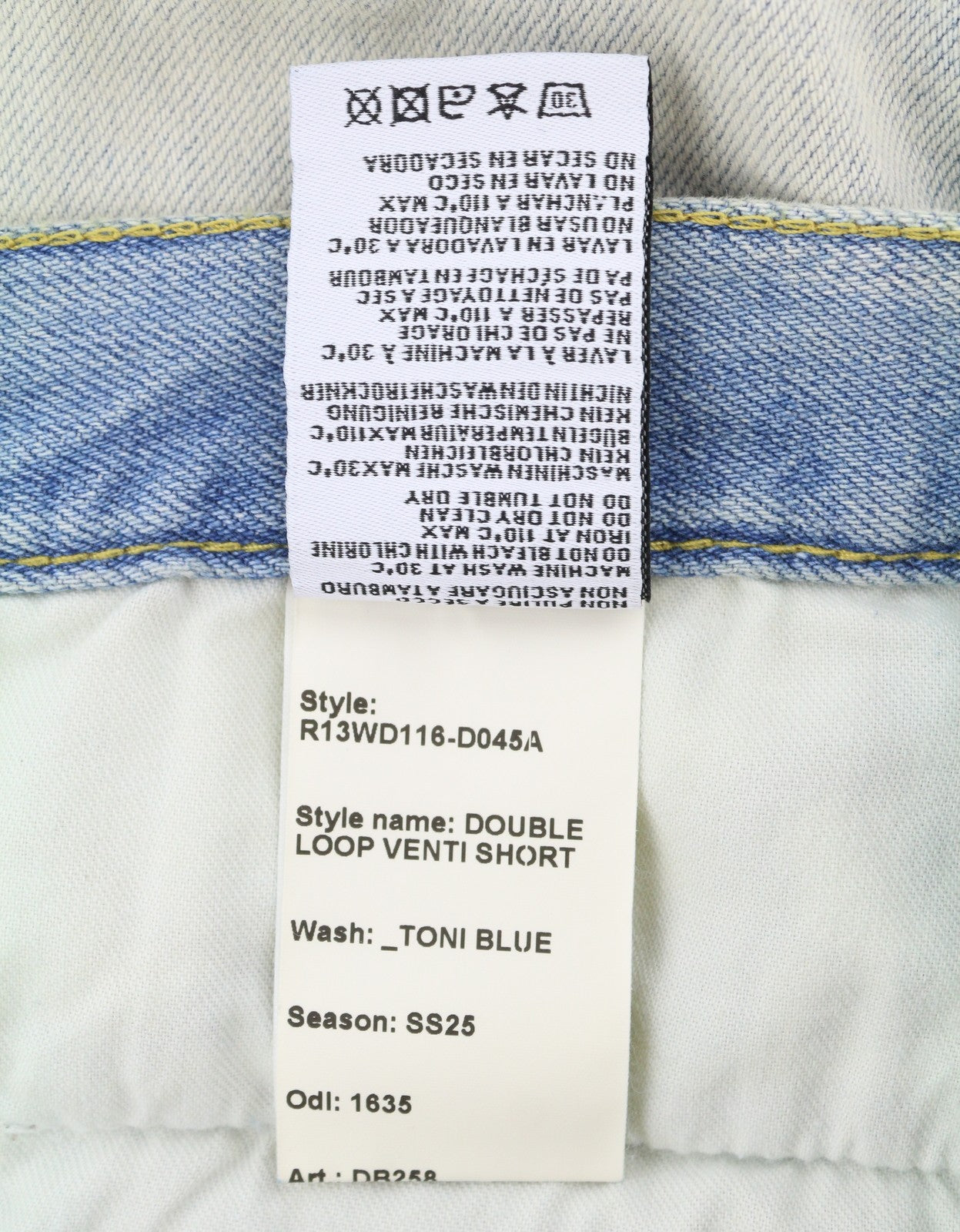 R13 Double Loop Venti Women Shorts 27 Toni Blue Faded Whiskers Pleat Denim