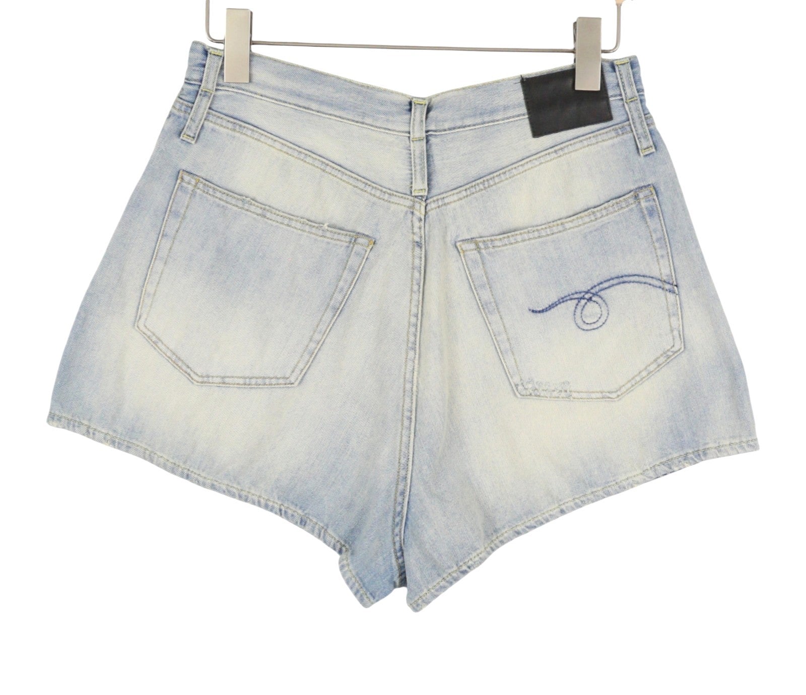 R13 Double Loop Venti Women Shorts 27 Toni Blue Faded Whiskers Pleat Denim