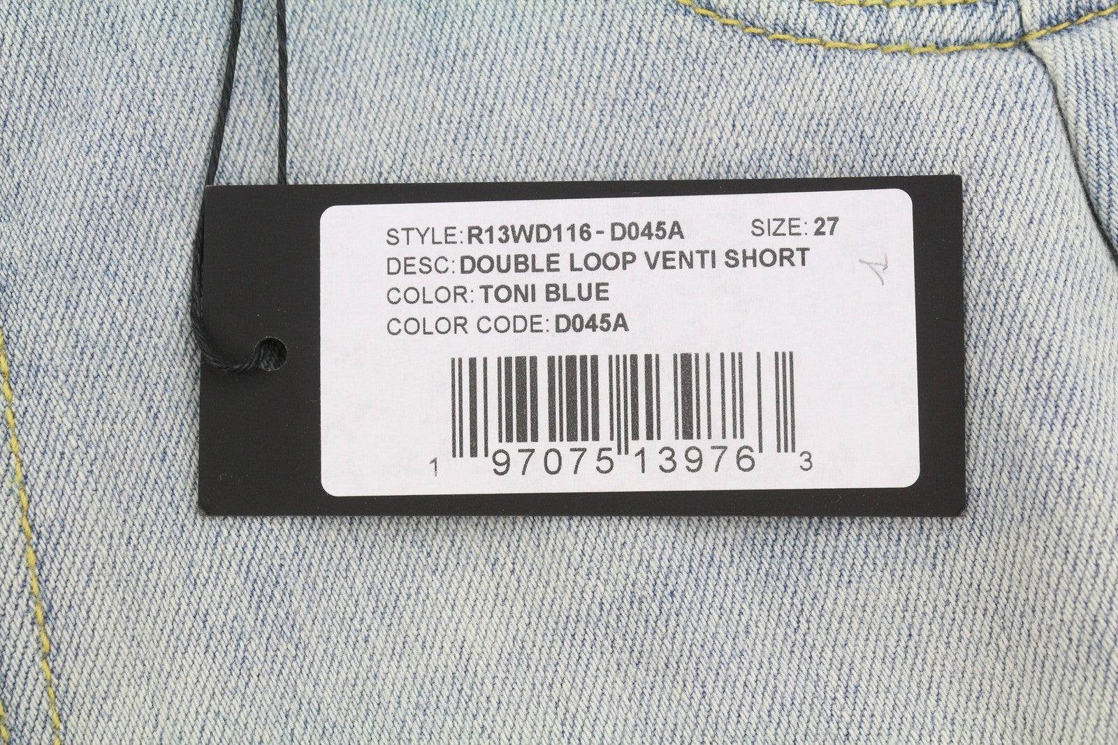 R13 Double Loop Venti Women Shorts 27 Toni Blue Faded Whiskers Pleat Denim
