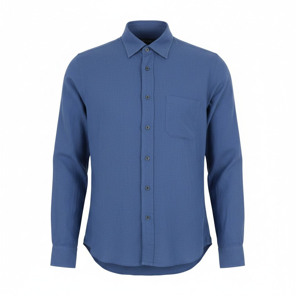 SEASE TN359 Men Shirt 3XL Royal Blue Hemp Button Up Patch Pocket RRP460