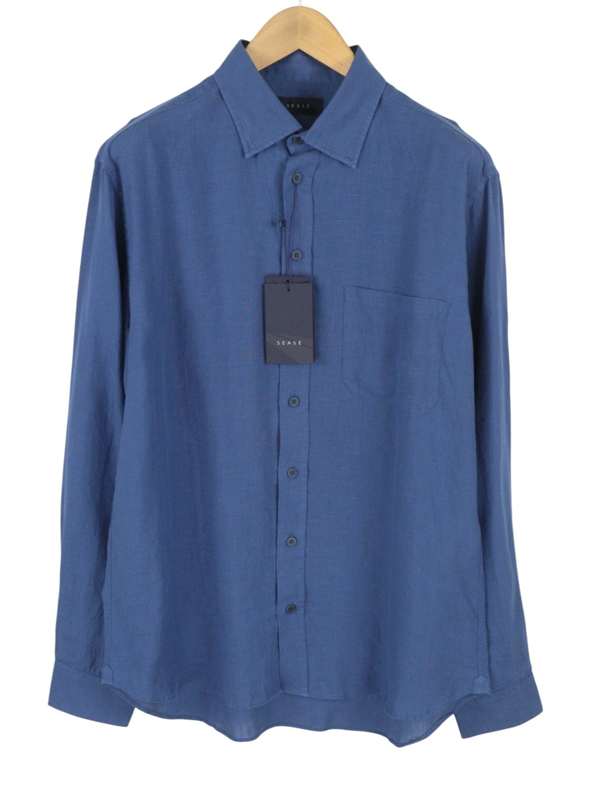 SEASE TN359 Men Shirt 3XL Royal Blue Hemp Button Up Patch Pocket RRP460