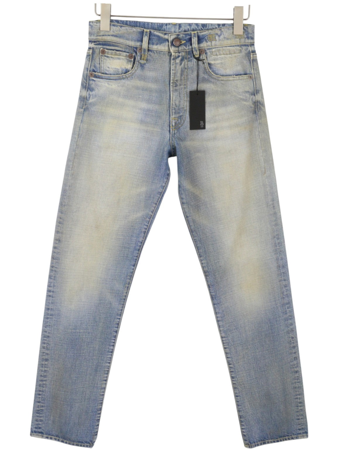 R13 Cuffed Boyfriend Women Jeans 25 Prove Lavaggio Aged Look Faded Blue PS26