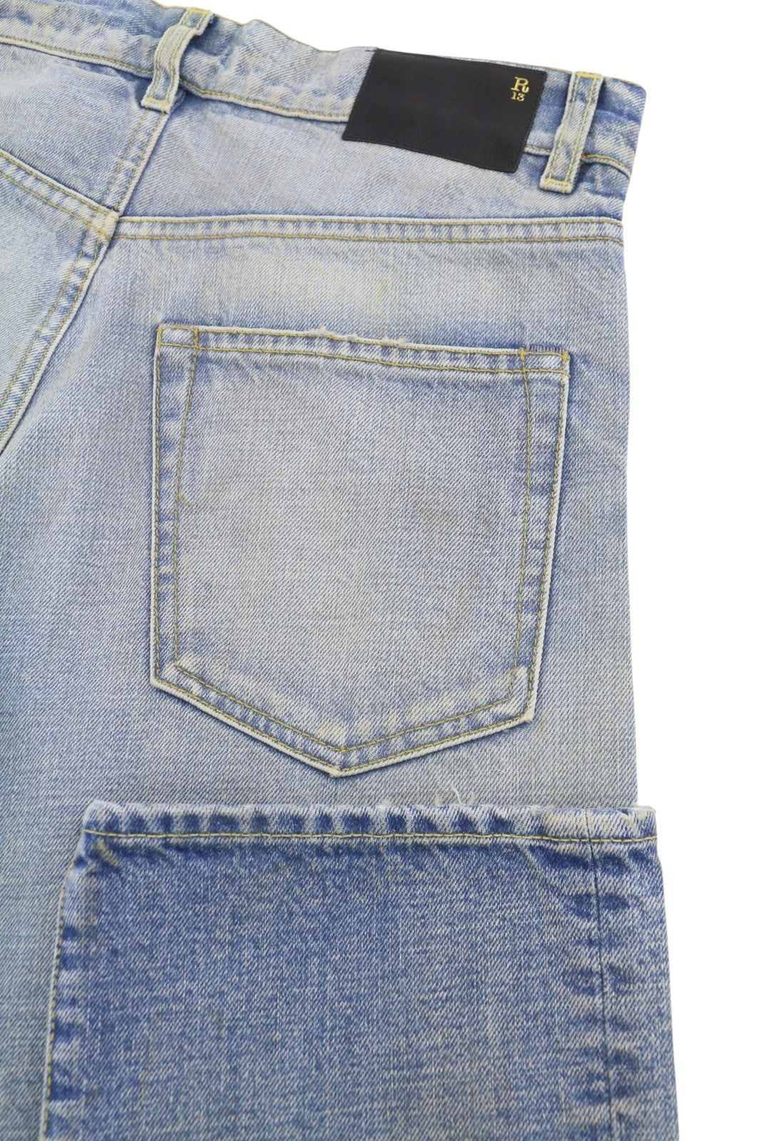 R13 Cuffed Boyfriend Women Jeans 25 Prove Lavaggio Aged Look Faded Blue PS26
