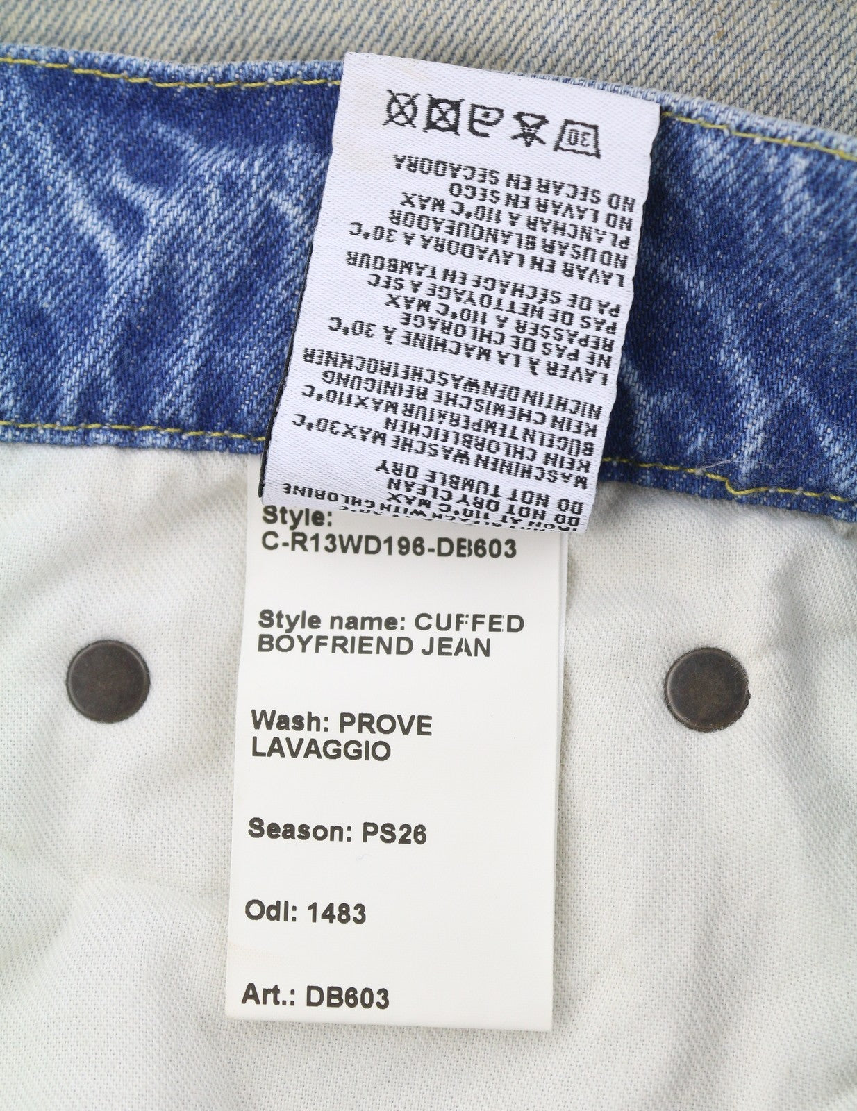 R13 Cuffed Boyfriend Women Jeans 25 Prove Lavaggio Aged Look Faded Blue PS26