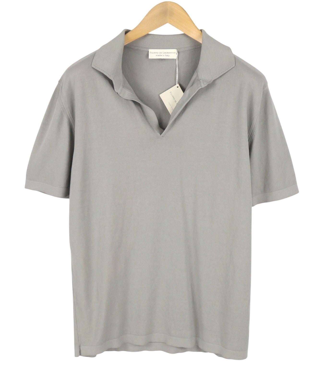 FILIPPO DE LAURENTIIS Men Polos IT56 2XL Grey Stretch Short Sleeved