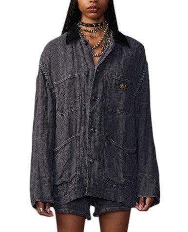 R13 Relaxed Chore Women Jacket M Charcoal Grey Linen Button Up SS26 RRP2075