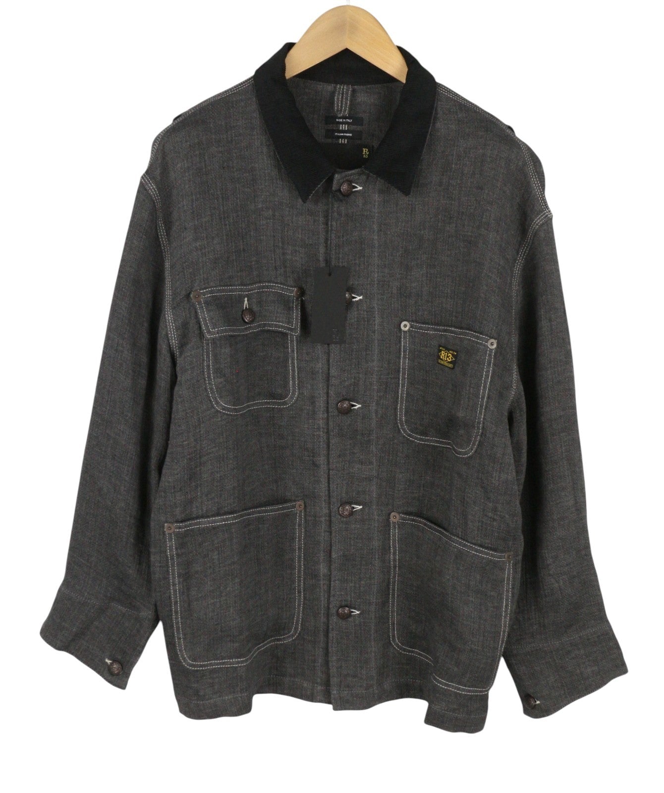 R13 Relaxed Chore Women Jacket M Charcoal Grey Linen Button Up SS26 RRP2075