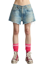 R13 X-BF Women Shorts 29 Bass Blue Faded Dirty Look Distress SS26 RRP685