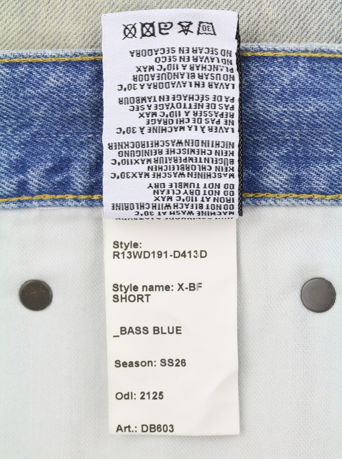 R13 X-BF Women Shorts 29 Bass Blue Faded Dirty Look Distress SS26 RRP685