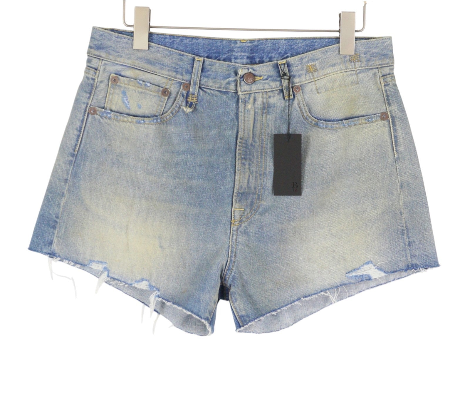 R13 X-BF Women Shorts 29 Bass Blue Faded Dirty Look Distress SS26 RRP685