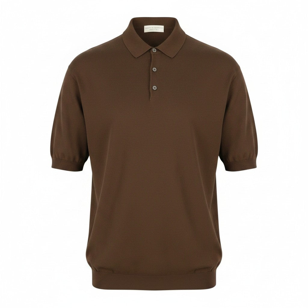 FILIPPO DE LAURENTIIS Men Polos IT60 3XL Brown Cotton Half Button Short Sleeve