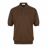 FILIPPO DE LAURENTIIS Men Polos IT60 3XL Brown Cotton Half Button Short Sleeve
